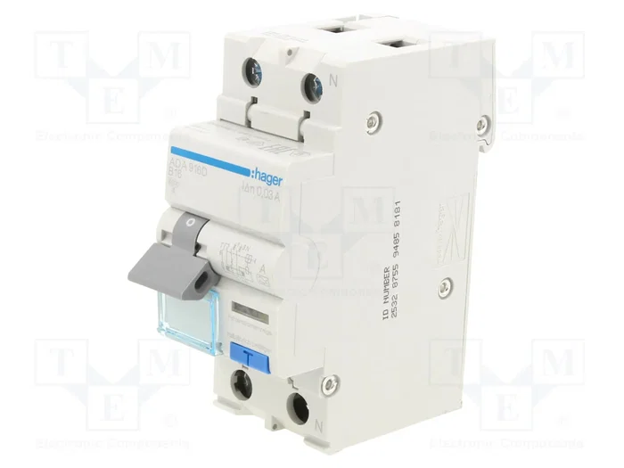 HAGER RCBO Disyuntor Diferencial 16A 30mA 240VAC 1+N HAGER RCBO Disyuntor Diferencial 16A 30mA 240VAC 1+N