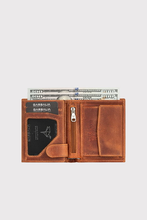 Zoozie Bags Cartera para Hombre 100% Piel Auténtica Tostado con Bloqueo RFID