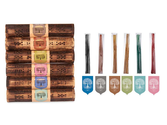 Acorde Caja Horizontal de Madera para 10 Barras de Incienso, Surtido de 6 Aromas, Medidas 30.5x6.5x6 cm, Varios Colores (Set de 12) Acorde Caja Horizontal de Madera para 10 Barras de Incienso, Surtido de 6 Aromas, Medidas 30.5x6.5x6 cm, Varios Colores (Set de 12)