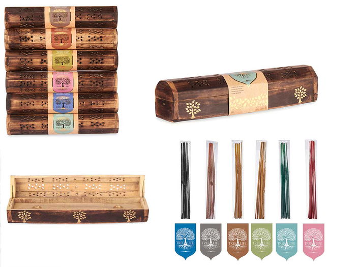 Acorde Caja Horizontal de Madera para 10 Barras de Incienso, Surtido de 6 Aromas, Medidas 30.5x6.5x6 cm, Varios Colores (Set de 12) Acorde Caja Horizontal de Madera para 10 Barras de Incienso, Surtido de 6 Aromas, Medidas 30.5x6.5x6 cm, Varios Colores (Set de 12)
