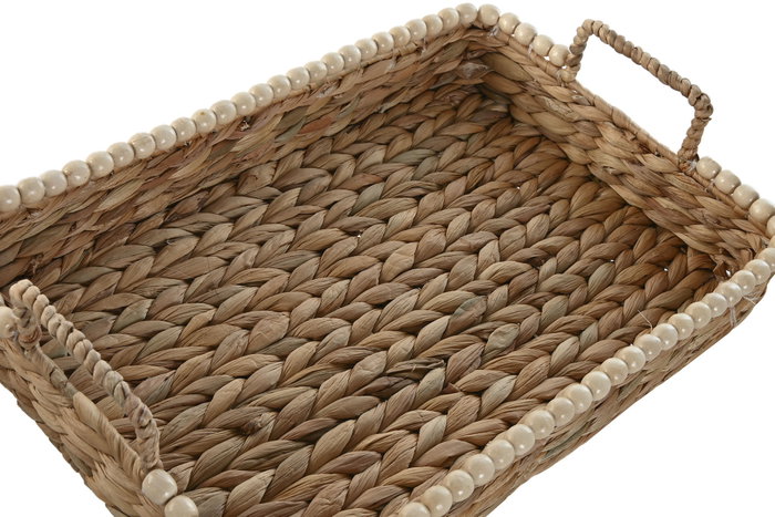 DKD Home Decor Set de Bandejas Jacinto de Agua y Madera Natural 45x33x12 cm