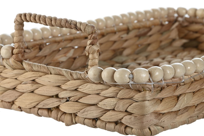 DKD Home Decor Set de Bandejas Jacinto de Agua y Madera Natural 45x33x12 cm