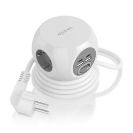 Aisens Regleta de Sobremesa Multifunción ASPS-2A2C04-W con 3 Tomas y 4 USB, Blanco