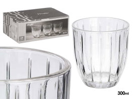 Vivalto Vaso de Agua Rayas 300 ml Vidrio Transparente 8,5x8,5x8,2 cm Apto Lavavajillas (Set de 24)