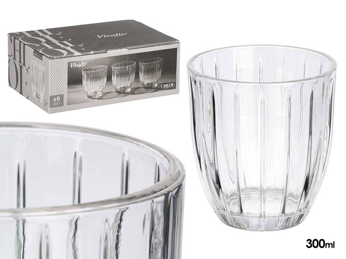 Vivalto Vaso de Agua Rayas 300 ml Vidrio Transparente 8,5x8,5x8,2 cm Apto Lavavajillas (Set de 24) Vivalto Vaso de Agua Rayas 300 ml Vidrio Transparente 8,5x8,5x8,2 cm Apto Lavavajillas (Set de 24)