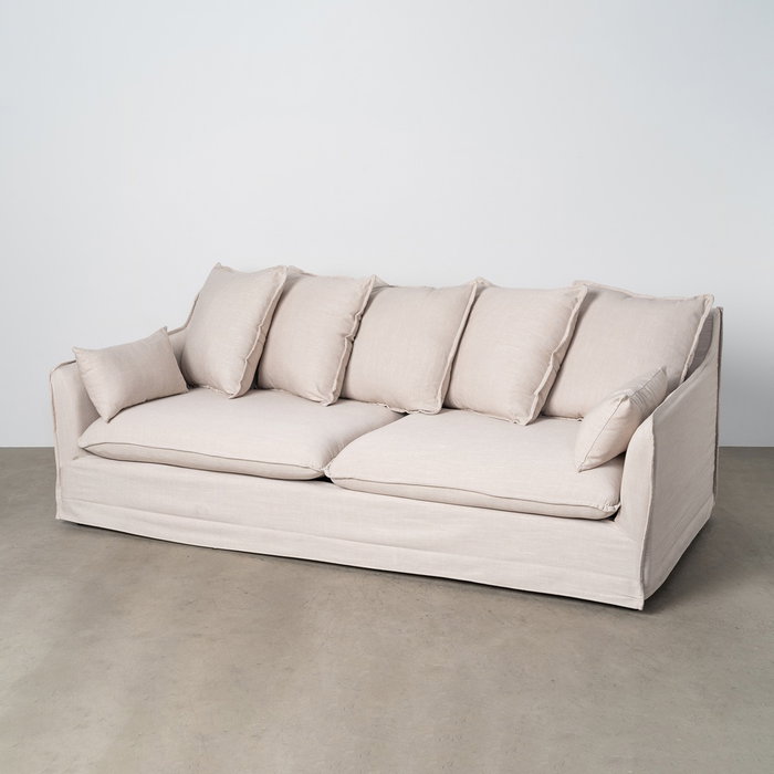 Sofá 3 Plazas Beige Dm-Tejido Salón 212 X 104 X 76 cm