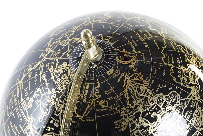 DKD Home Decor Globo Terráqueo en PVC y Metal Negro y Dorado