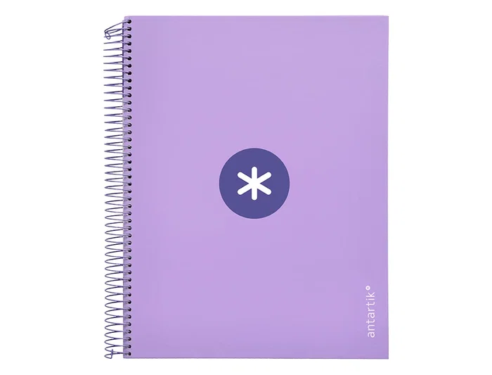 Antartik Cuaderno espiral A4 micro tapa forrada 120 hojas 90 gr cuadro 5mm 5 bandas color lavanda
