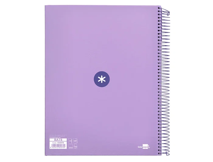 Antartik Cuaderno espiral A4 micro tapa forrada 120 hojas 90 gr cuadro 5mm 5 bandas color lavanda