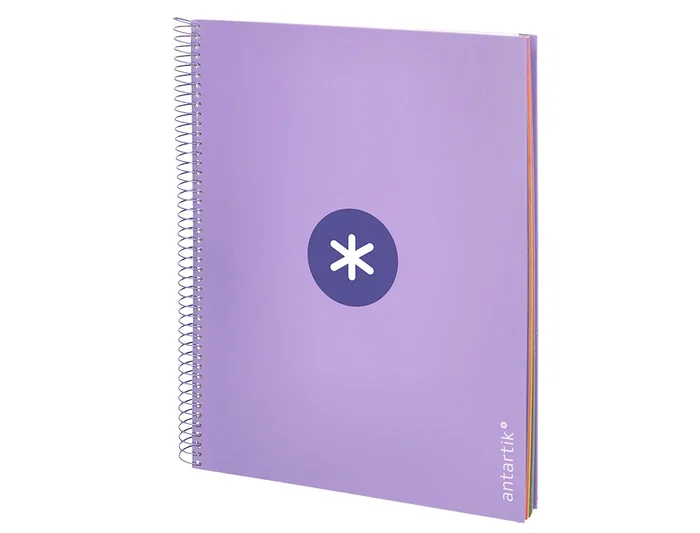 Antartik Cuaderno espiral A4 micro tapa forrada 120 hojas 90 gr cuadro 5mm 5 bandas color lavanda