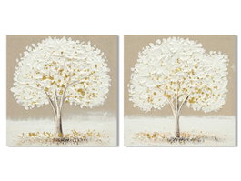 DKD Home Decor Cuadro Lienzo MDF Árbol Surtido de 2 Modelos (Pack de 4)
