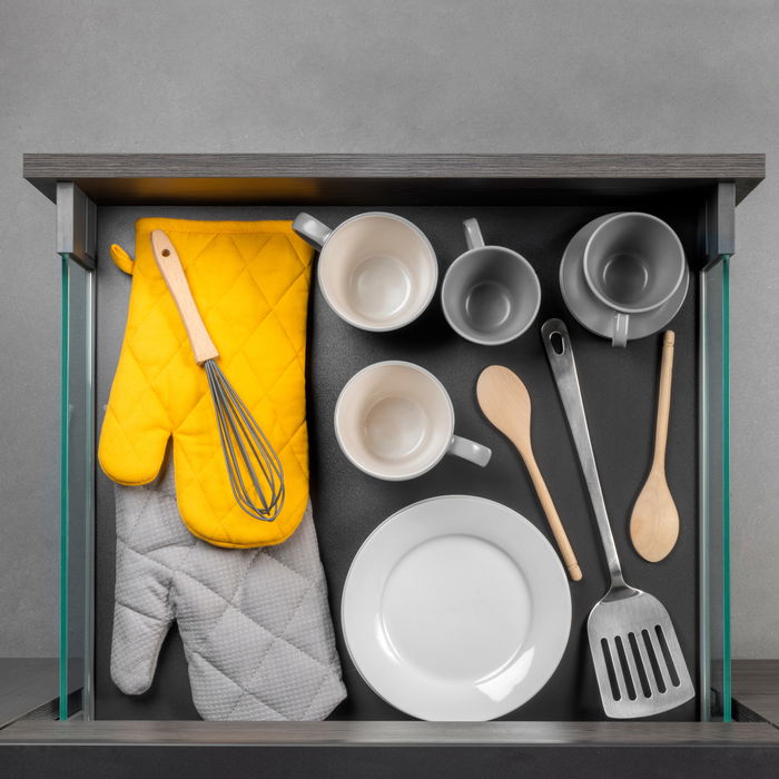 Emuca Cajón exterior Vertex 40kg con lateral de vidrio de altura 131mm, profundidad 450mm, Acero y Aluminio y Cristal, Gris antracita