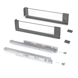 Emuca Cajón exterior Vertex 40kg con lateral de vidrio de altura 131mm, profundidad 450mm, Acero y Aluminio y Cristal, Gris antracita