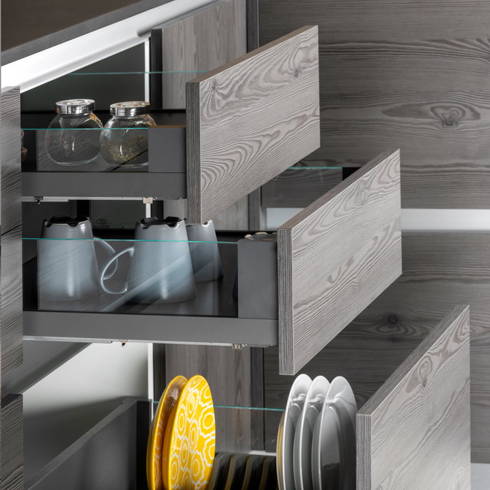 Emuca Cajón Vertex con lateral de vidrio Gris antracita 131mm x 450mm