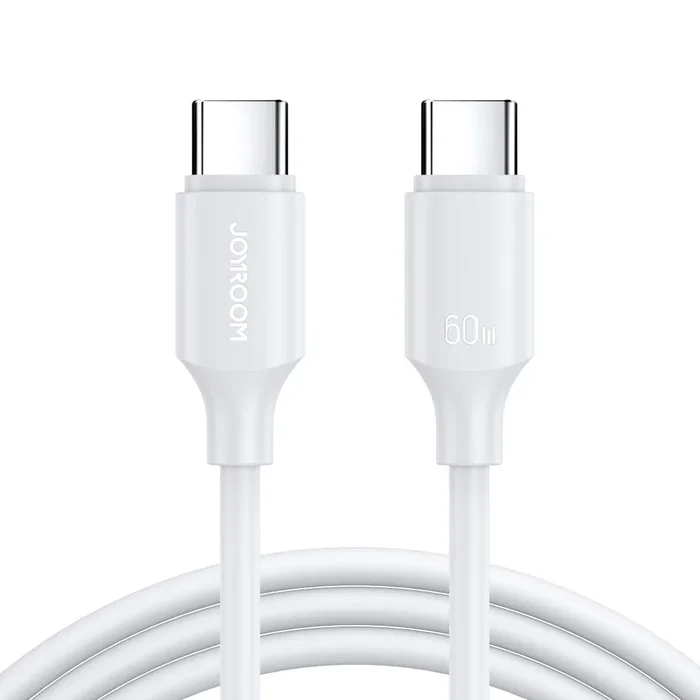 Joyroom S-CC60A9 Cable USB-C a USB-C 60W, 480 Mbps, PD, Carga Rápida y Datos, Longitud 1 Metro, Color Blanco