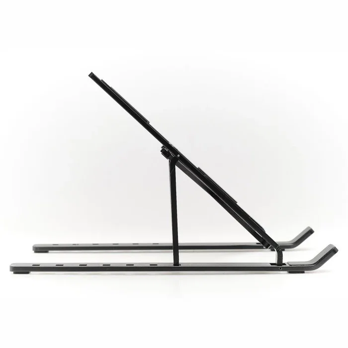 Iggual IGG318201 Soporte Portátil Plegable y Ajustable para Laptop y Tablet hasta 17", Aluminio Negro, 7 Ángulos, 75-165 mm, Incluye Bolsa de Viaje