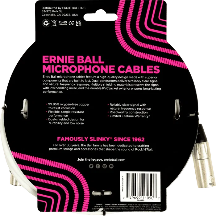 ERNIEBALL Cable de Micrófono Classic XLR-XLR Blanco 6 m