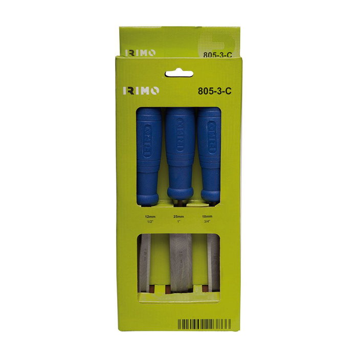 Irimo Juego de 3 Formones 12, 18, 25 mm con Mango Polipropileno y Filo de Precisión para Carpintería
