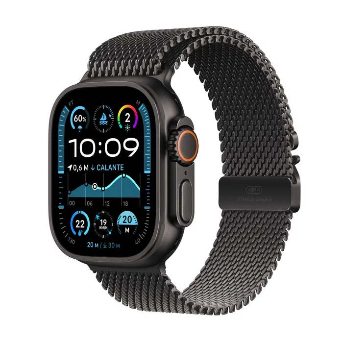 Apple Watch Ultra 2 con Caja de Titanio Negro y Pulsera Milanese Loop Negro L