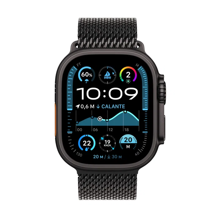 Apple Watch Ultra 2 con Caja de Titanio Negro y Pulsera Milanese Loop Negro L