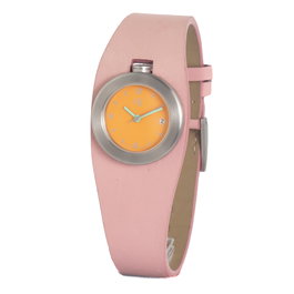 Calvin Klein K16131-58 con correa de piel rosa y esfera naranja