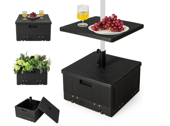 DKD Home Decor Base para Parasol con Mesa, Plástico Alta Densidad, Negro DKD Home Decor Base para Parasol con Mesa, Plástico Alta Densidad, Negro