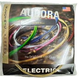 AURORA STRINGS Cuerdas para Guitarra Eléctrica Ultra-Sheer 9-42 Gold Tono Brillante Recubrimiento Anticorrosivo Made in USA