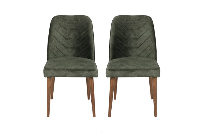 Hanah Home Juego de Sillas Dallas 558 V2 Estilo Bohemio Terciopelo Verde Oscuro y Nogal Metal
