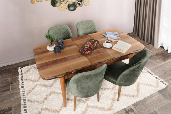 Hanah Home Juego de Sillas Dallas 558 V2 Estilo Bohemio Terciopelo Verde Oscuro y Nogal Metal