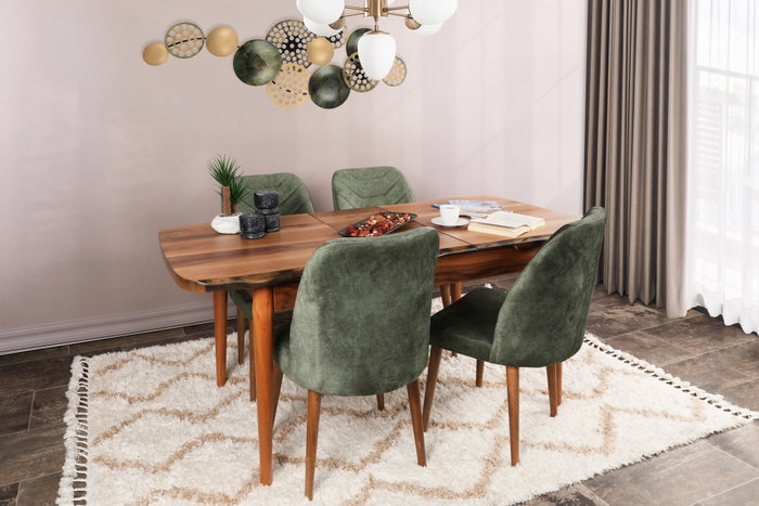 Hanah Home Juego de Sillas Dallas 558 V2 Estilo Bohemio Terciopelo Verde Oscuro y Nogal Metal