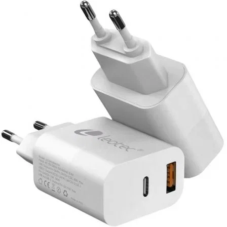 Leotec Cargador de Pared/Viaje USB-C PD + USB-A 30W Blanco Carga Rápida GAN