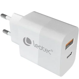 Leotec Cargador de Pared/Viaje USB-C PD + USB-A 30W Blanco Carga Rápida GAN