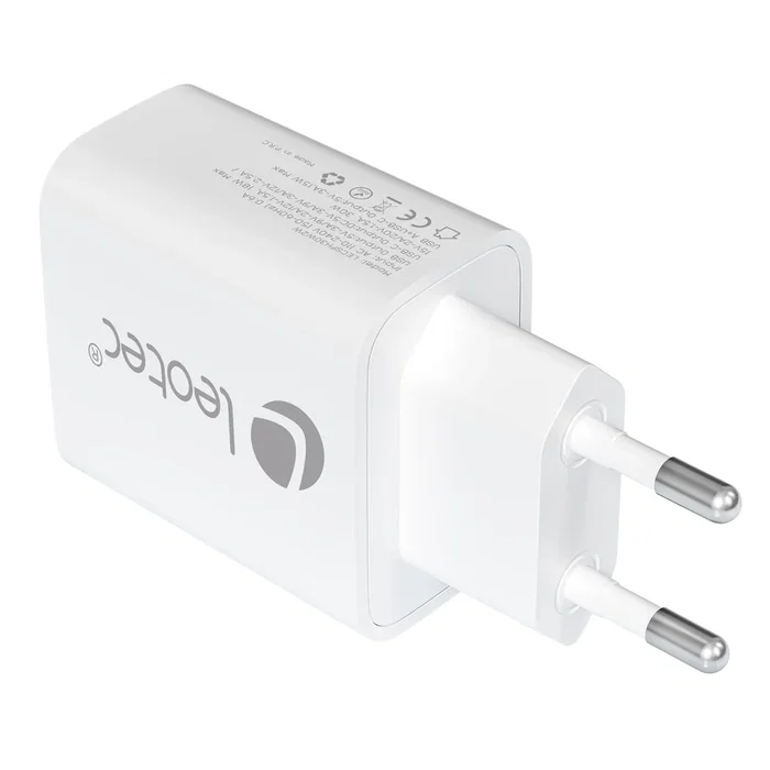 Cargador pared/viaje usb-c/pd + usb-a 30w blanco leotec cargador 30w gan carga rapida 1 usb-c pd + 1 usb-a blanco (compatible co