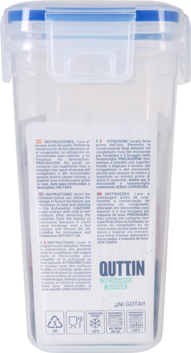 Quttin Fiambrera Hermética Rectangular 1600 cc 15x10x18 cm (12 Unidades)