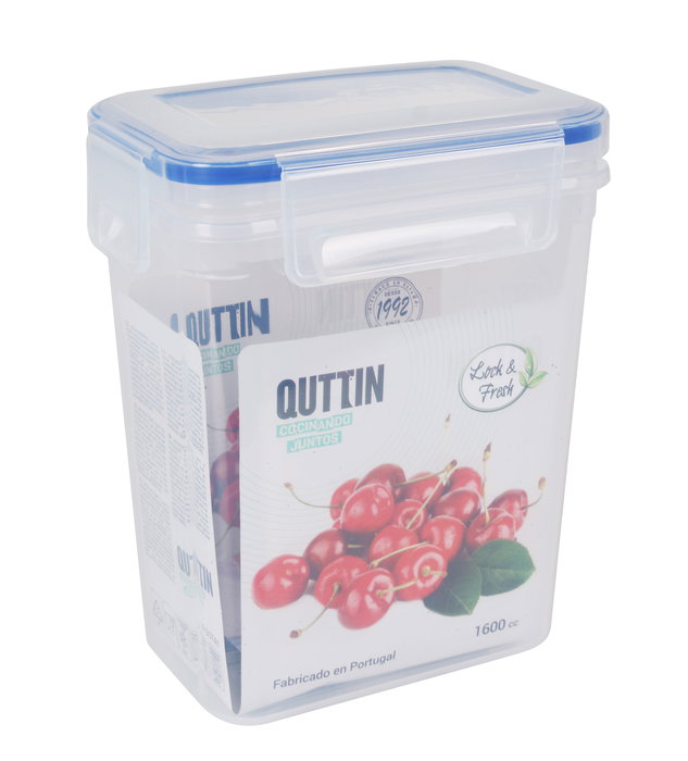 Quttin Fiambrera Hermética Rectangular 1600 cc 15x10x18 cm (12 Unidades)