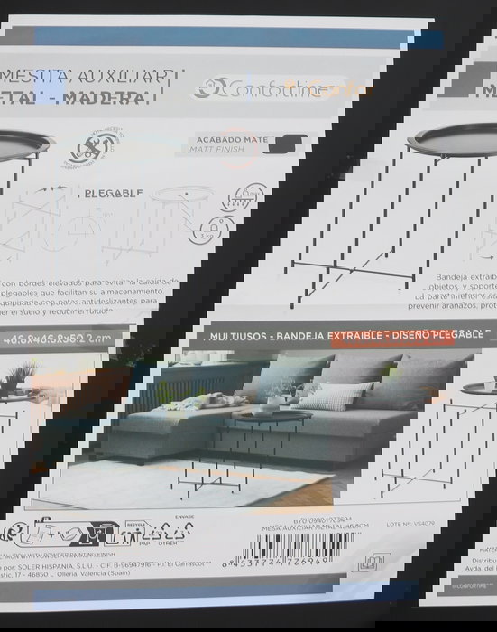 Confortime Mesa Auxiliar Metal 46.8 cm L 50.5 cm A 46.8 cm H 2.7 cm (4 Unidades)