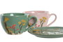 DKD Home Decor Conjunto de Taza y Platillo de Gres Floral Perfume Loving