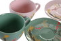 DKD Home Decor Conjunto de Taza y Platillo de Gres Floral Perfume Loving