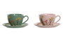 DKD Home Decor Conjunto de Taza y Platillo de Gres Floral Perfume Loving