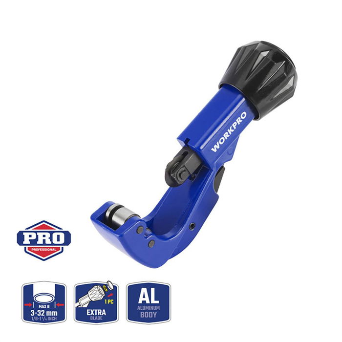 Workpro Cortatubos para Cobre y Aluminio 3-32 mm (1/8"-1 1/4") Azul - Aleación de Zinc, Corta y Desbarba, Incluye Rueda de Corte Extra Workpro Cortatubos para Cobre y Aluminio 3-32 mm (1/8"-1 1/4") Azul - Aleación de Zinc, Corta y Desbarba, Incluye Rueda de Corte Extra
