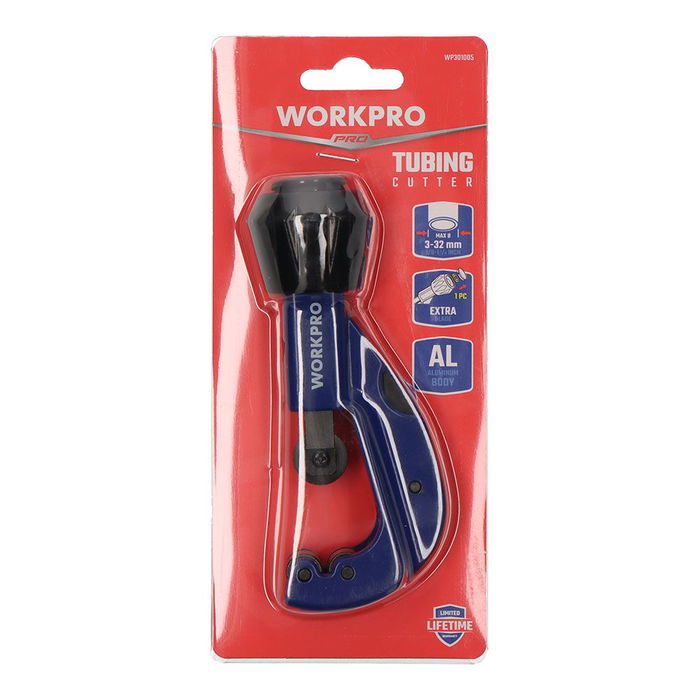Workpro Cortatubos para Cobre y Aluminio 3-32 mm (1/8"-1 1/4") Azul - Aleación de Zinc, Corta y Desbarba, Incluye Rueda de Corte Extra Workpro Cortatubos para Cobre y Aluminio 3-32 mm (1/8"-1 1/4") Azul - Aleación de Zinc, Corta y Desbarba, Incluye Rueda de Corte Extra