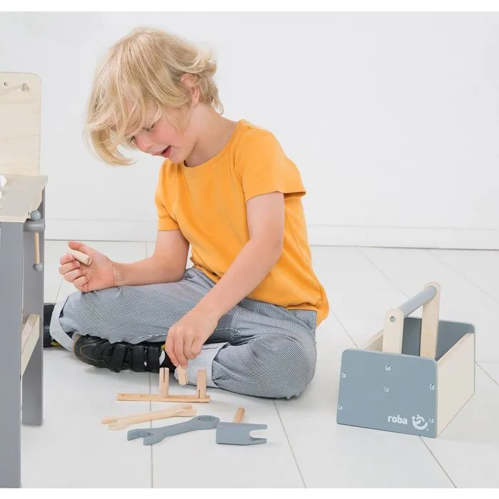 Roba Banjo de trabajo de madera con herramientz kit para niños - Gran superficie y estante - ROB4005317322926 Roba Banjo de trabajo de madera con herramientz kit para niños - Gran superficie y estante - ROB4005317322926