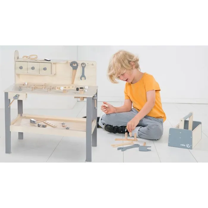 Roba Banjo de trabajo de madera con herramientz kit para niños - Gran superficie y estante - ROB4005317322926 Roba Banjo de trabajo de madera con herramientz kit para niños - Gran superficie y estante - ROB4005317322926