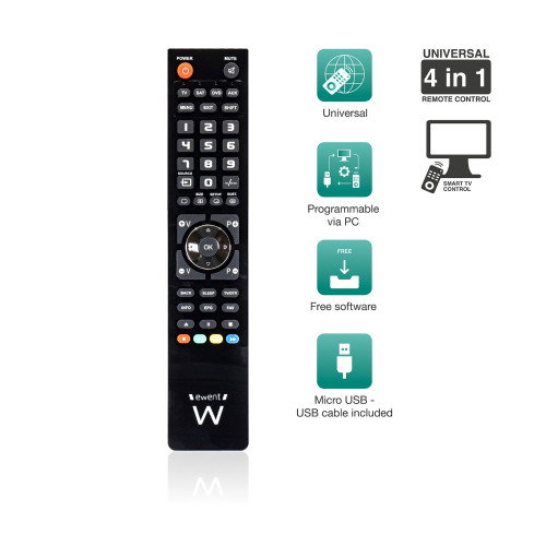 Ewent EW1570 Mando a Distancia Universal 4 en 1 Negro