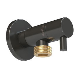 MT Válvula Escuadra Modelo Deco con Cierre Cerámico, Mando Redondo Antical, Negro, Roscas ½ x 3/8 Pulg