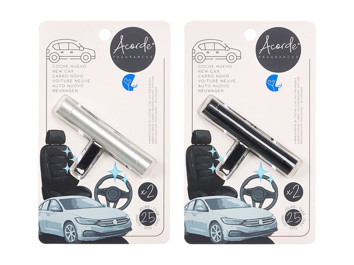 Acorde Ambientador para Coche con 3 Recambios Nuevos, Surtido de Colores Aleatorios, Dimensiones 8x4x1.4 cm (Set de 24)