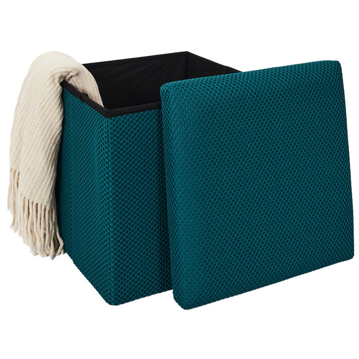 Home Deco Factory Caja-Puf Plegable Atom Azul MDF Poliéster 38x38x38 cm Home Deco Factory Caja-Puf Plegable Atom Azul MDF Poliéster 38x38x38 cm