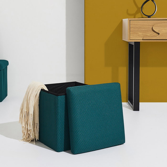 Home Deco Factory Caja-Puf Plegable Atom Azul MDF Poliéster 38x38x38 cm Home Deco Factory Caja-Puf Plegable Atom Azul MDF Poliéster 38x38x38 cm