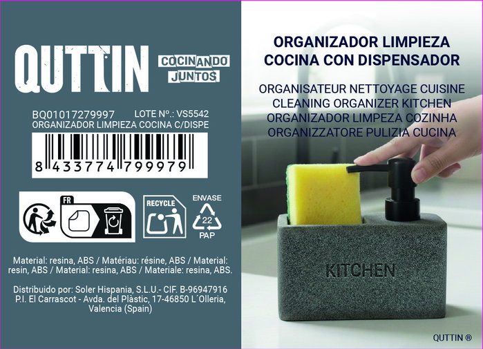 Quttin Organizador de Limpieza de Cocina con Dispensador (Pack de 12) Fabricado por Inde