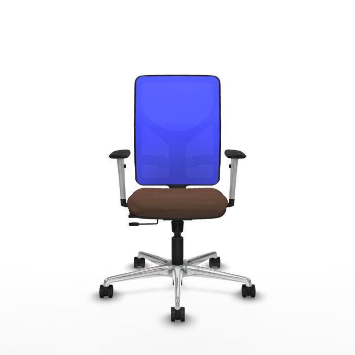 PIQUERAS Y CRESPO Silla de oficina Motilla con mecanismo Sincro/Traslack, malla azul y tela marrón oscuro PIQUERAS Y CRESPO Silla de oficina Motilla con mecanismo Sincro/Traslack, malla azul y tela marrón oscuro